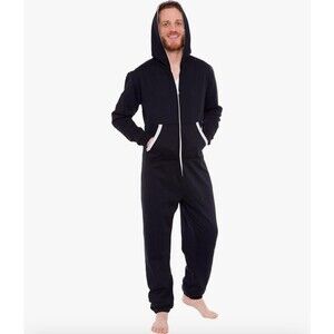 Ross Michaels Men's Hooded Jumpsuit  Zip Up One Piece Pajamas Black size XLarge